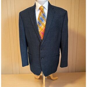 LRL Ralph Lauren Blazer Blue Plaid Flannel Wool Sport Coat Jacket 46R Elbow Pads